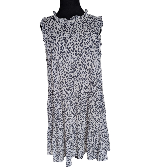 Sleeveless Blue and White Leopard Print Dress Size Large - Picture 1 of 4